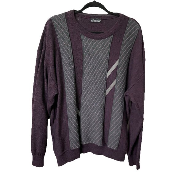 Vintage Cooper Sweater Mens XXL Purple Gray Knit Pullover Grandpa Cabin 90s - Picture 1 of 6